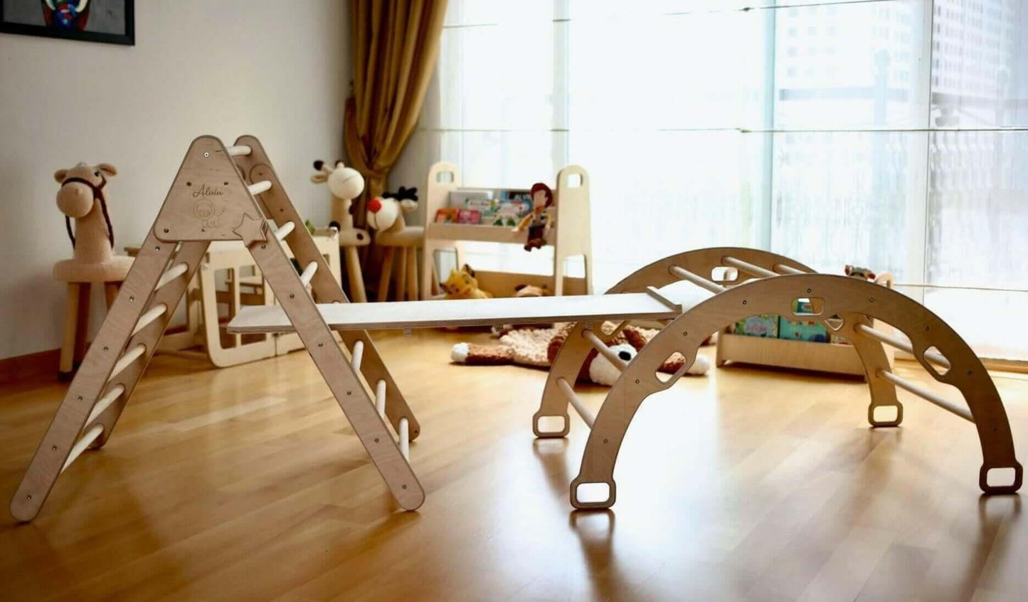 3-Piece Montessori Climbing Set - Triangle, Arch & Reversible Ramp
