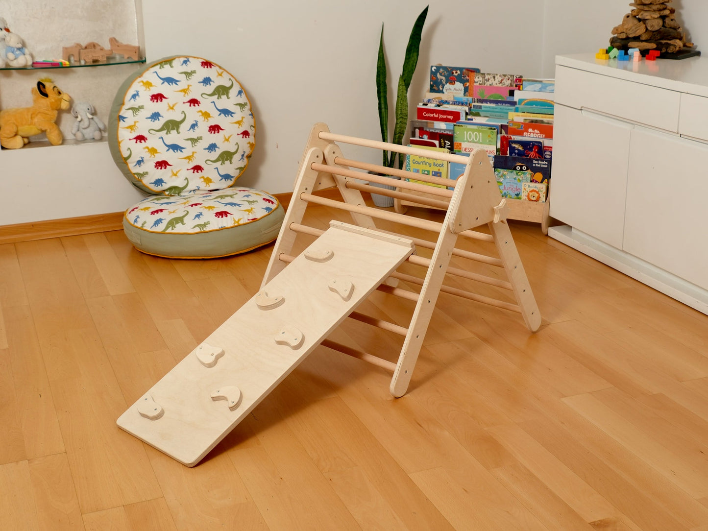 4-Piece Montessori Climbing Set - Triangle, Arch, Reversible Ramp & Cotton Pillow