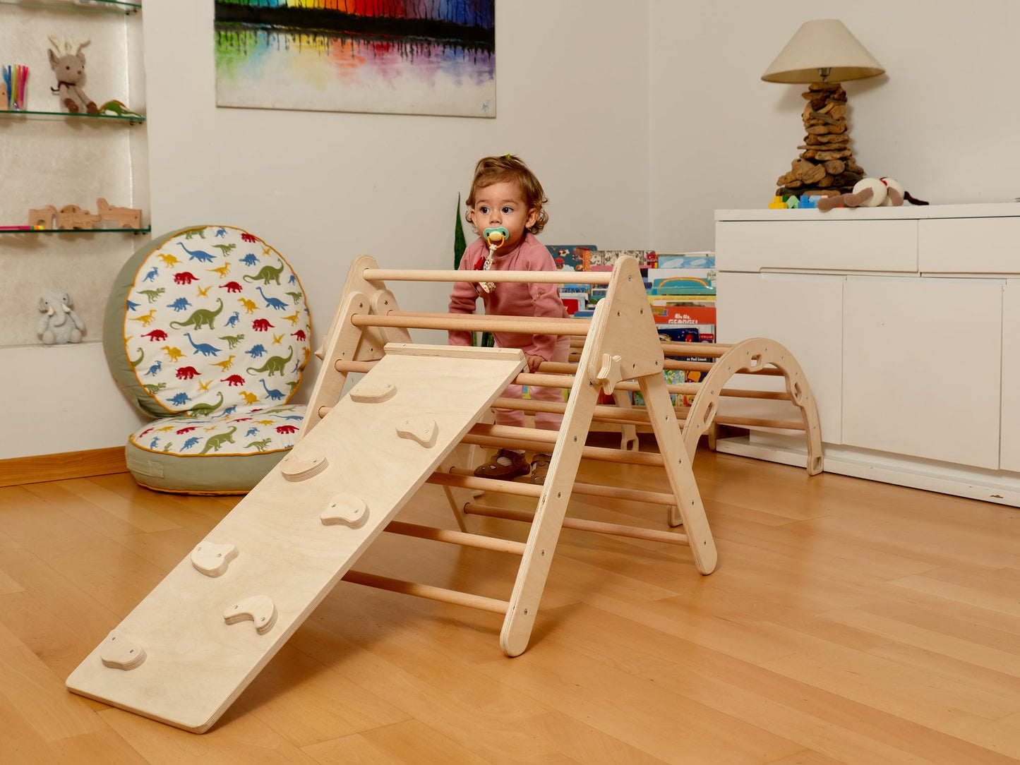 4-Piece Montessori Climbing Set - Triangle, Arch, Reversible Ramp & Cotton Pillow