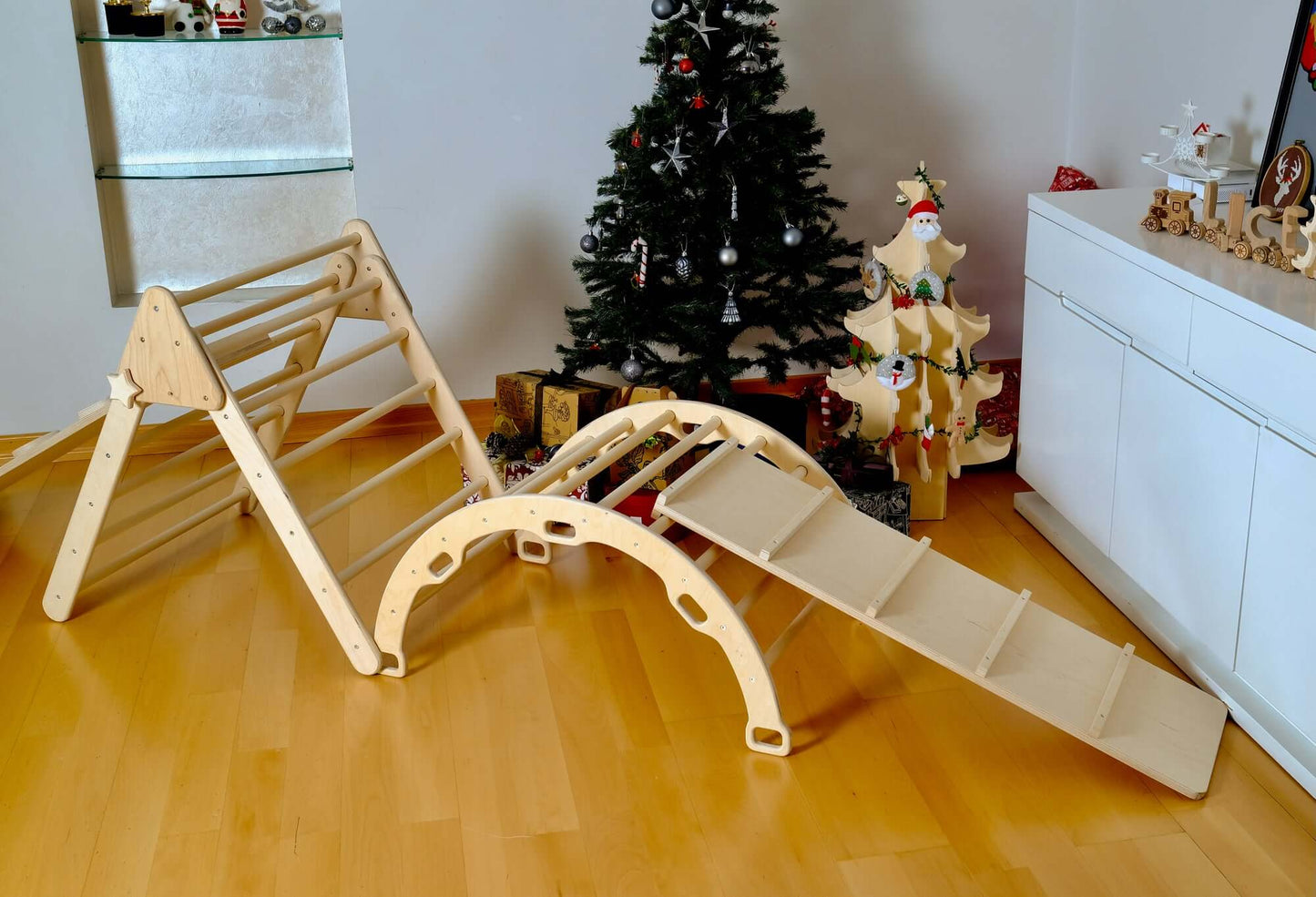 5-Piece Montessori Climbing Set – Triangle, Arch, 2 Reversible Ramps & Cotton Pillow