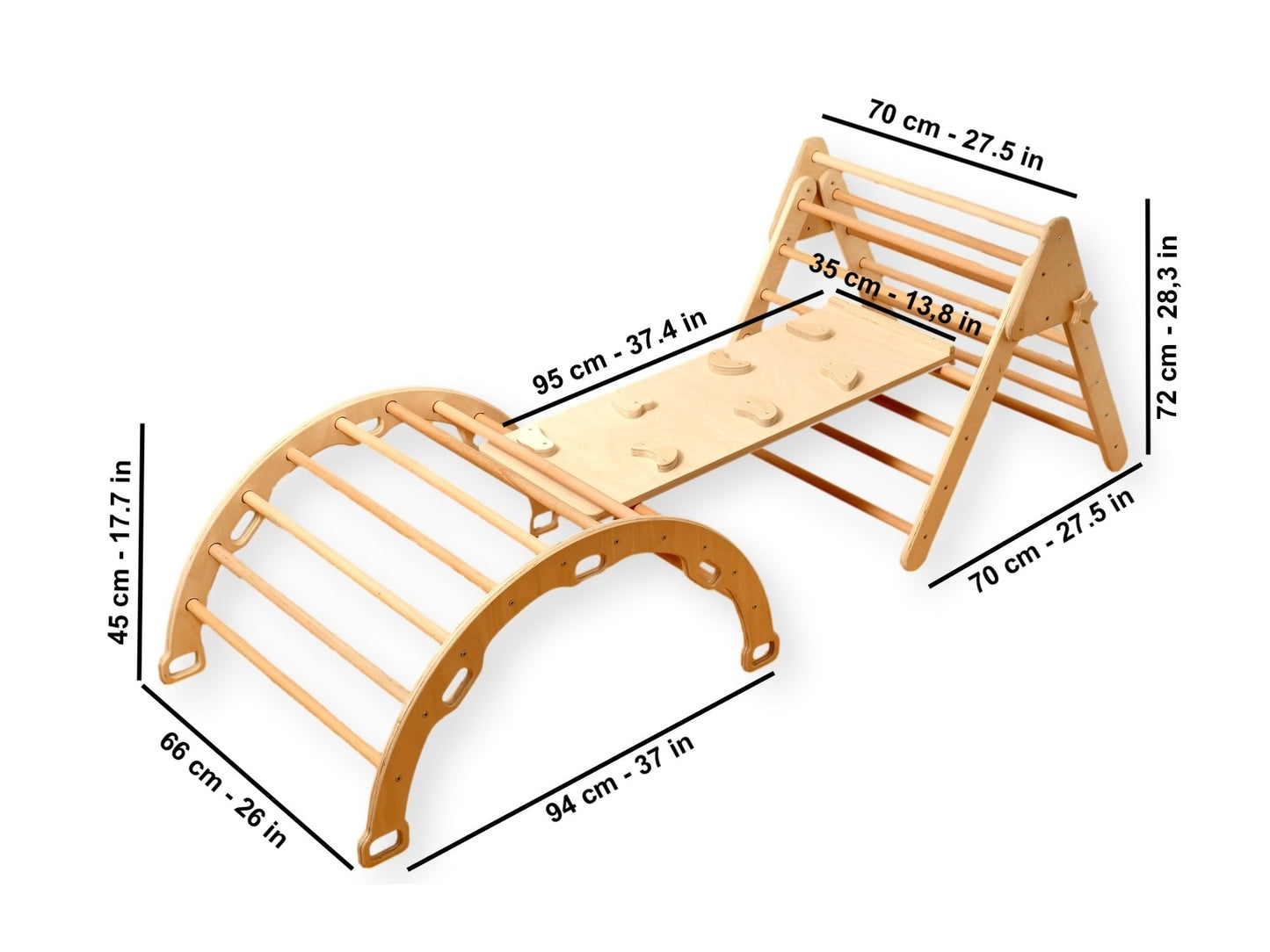4-Piece Montessori Climbing Set - Triangle, Arch, Reversible Ramp & Cotton Pillow