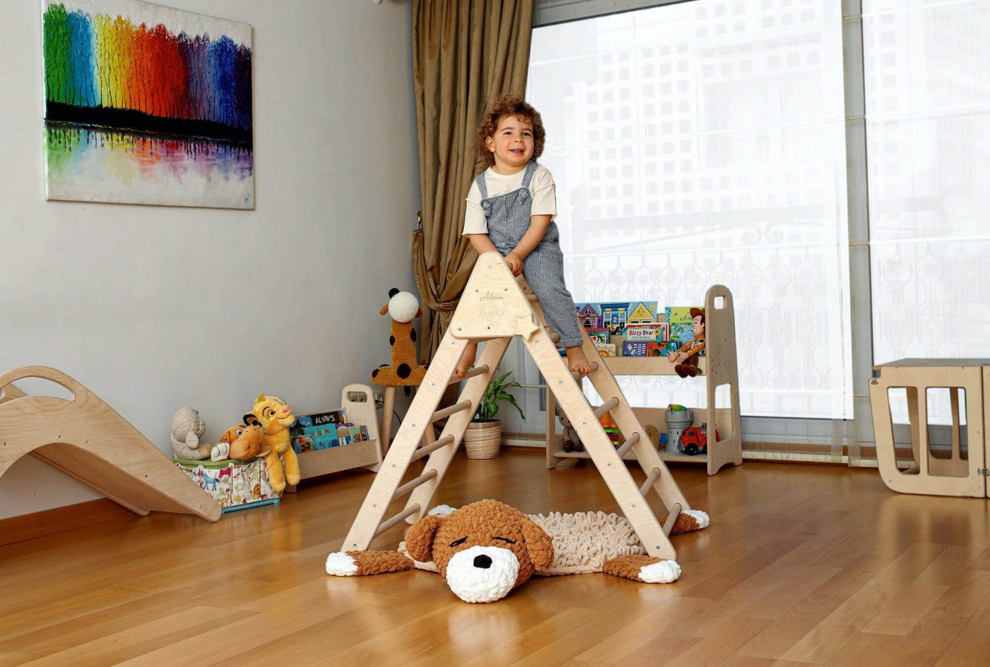 Foldable Montessori Climbing Triangle Set – Includes Tent Cover, Play Mat & Reversible Ramp