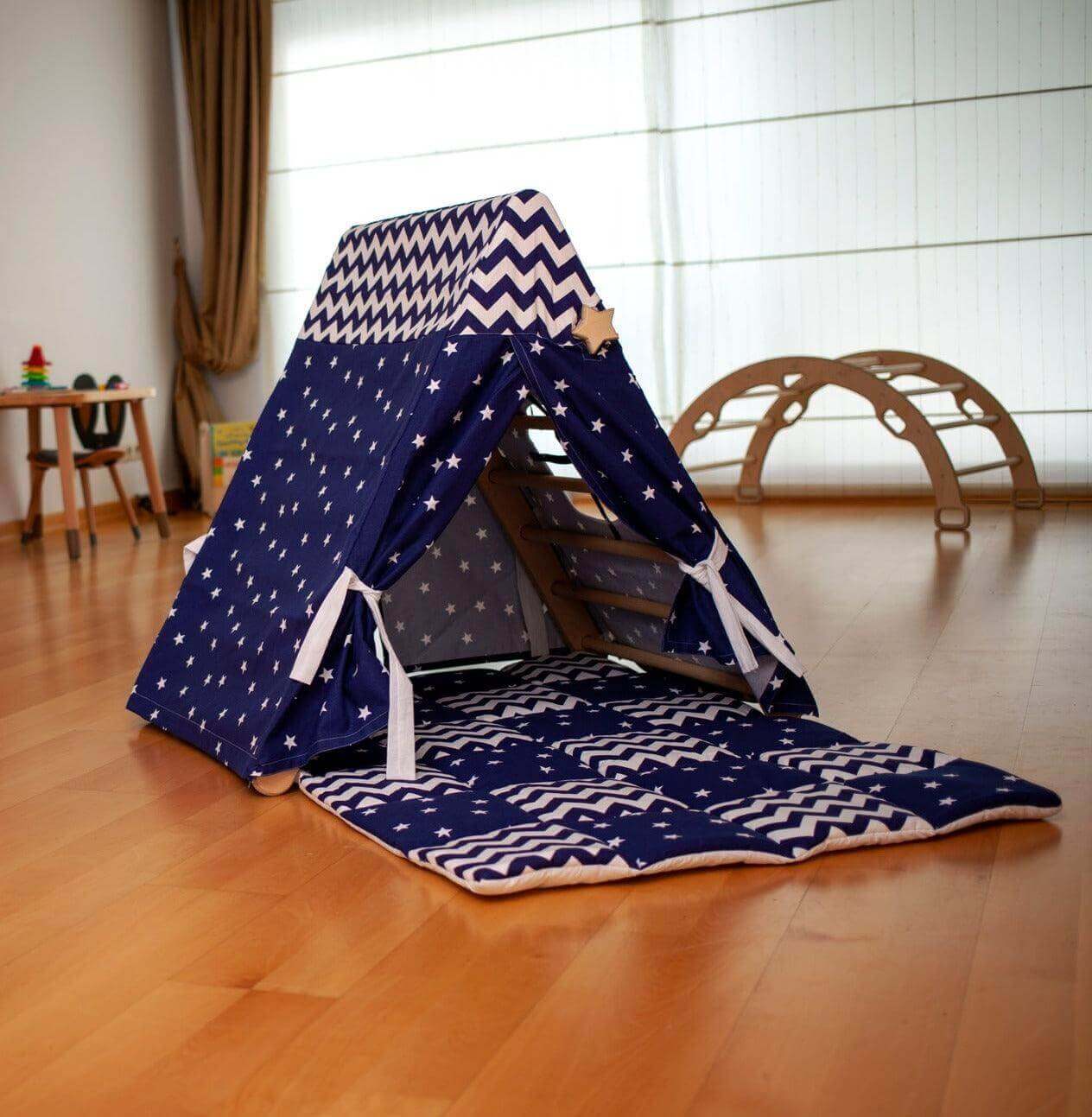 Foldable Montessori Climbing Triangle Set – Includes Tent Cover, Play Mat & Reversible Ramp
