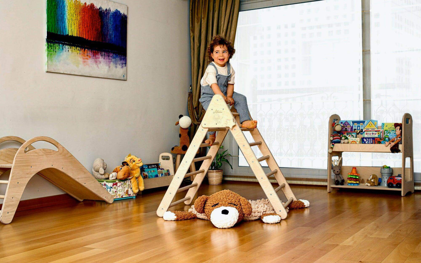Foldable Montessori Climbing Triangle Set – Includes Tent Cover, Play Mat & Reversible Ramp