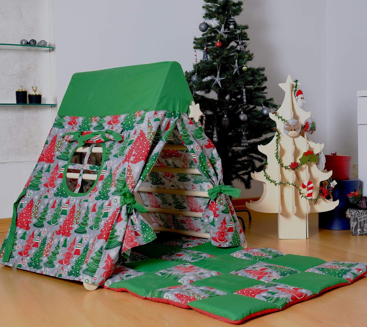 Foldable Montessori Climbing Triangle Set – Includes Tent Cover, Play Mat & Reversible Ramp