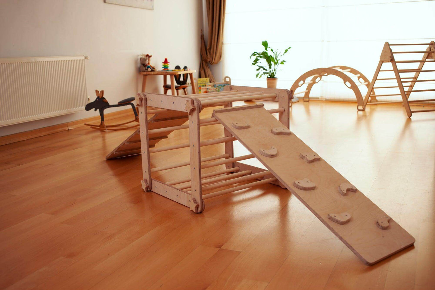 3-Piece Montessori Climbing Set – Transformable Cube, Triangle & Reversible Ramp