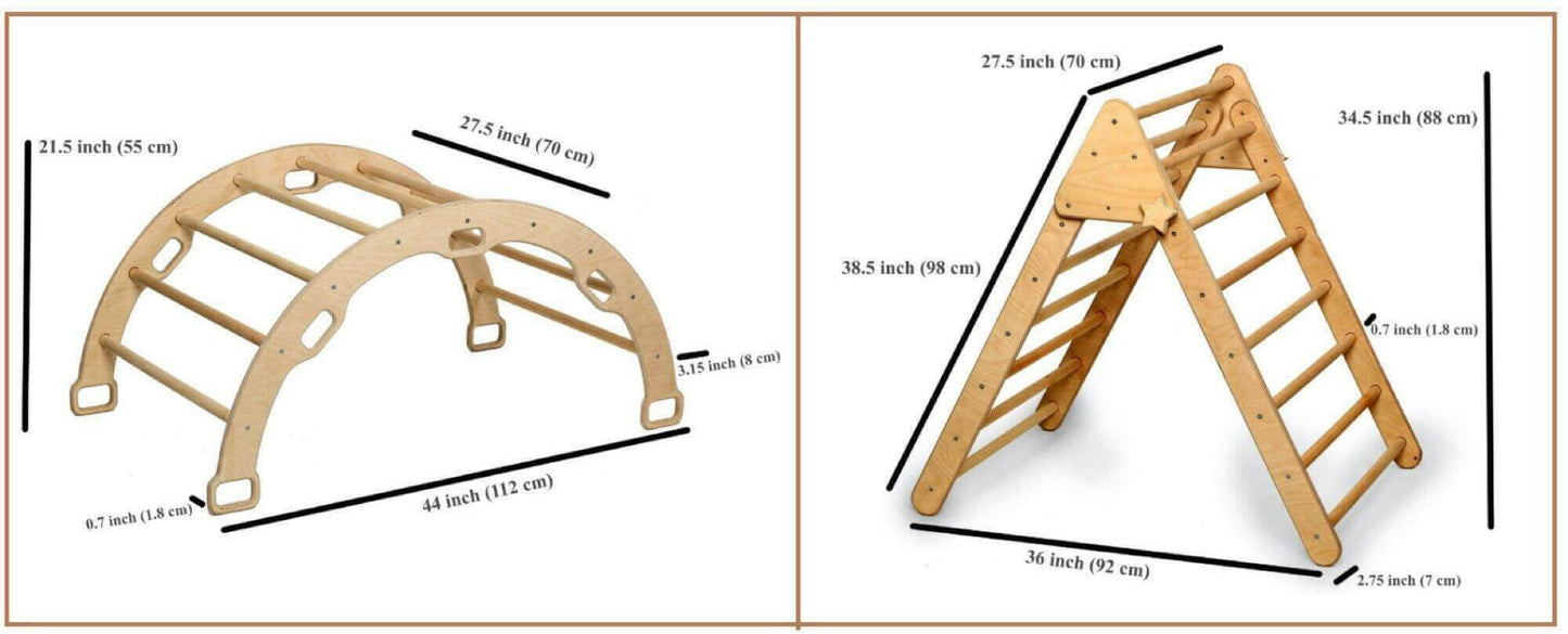 3-Piece Montessori Climbing Set - Triangle, Arch & Reversible Ramp