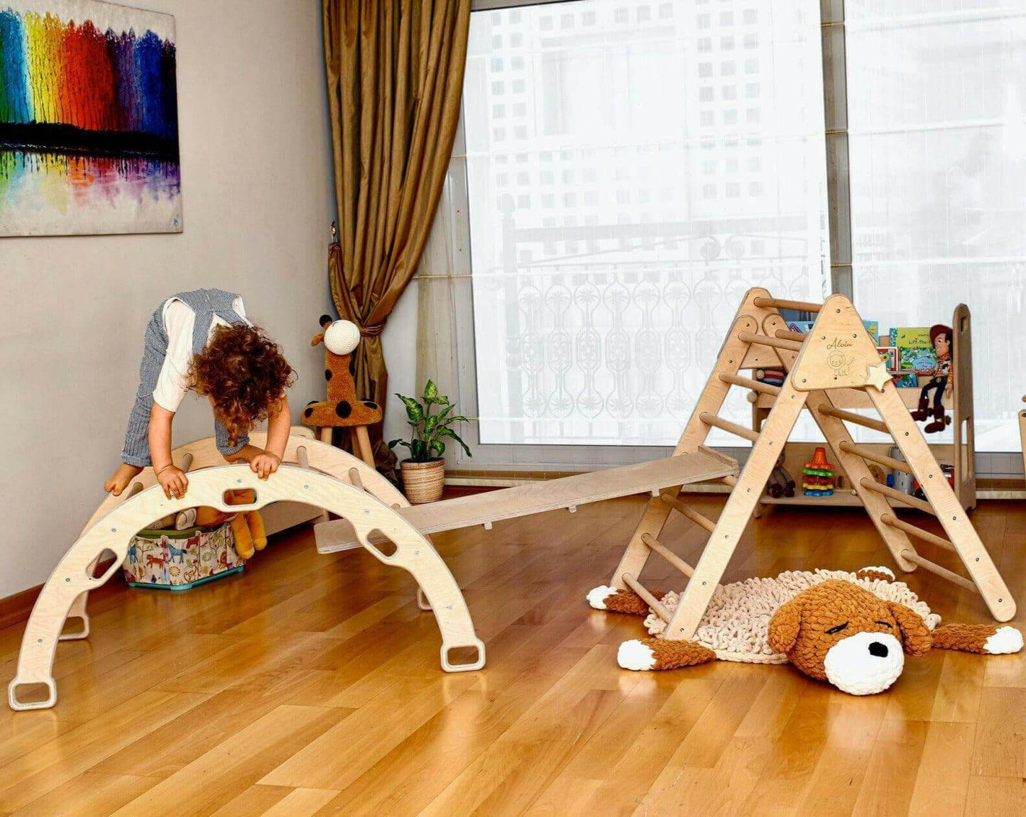 3-Piece Montessori Climbing Set - Triangle, Arch & Reversible Ramp
