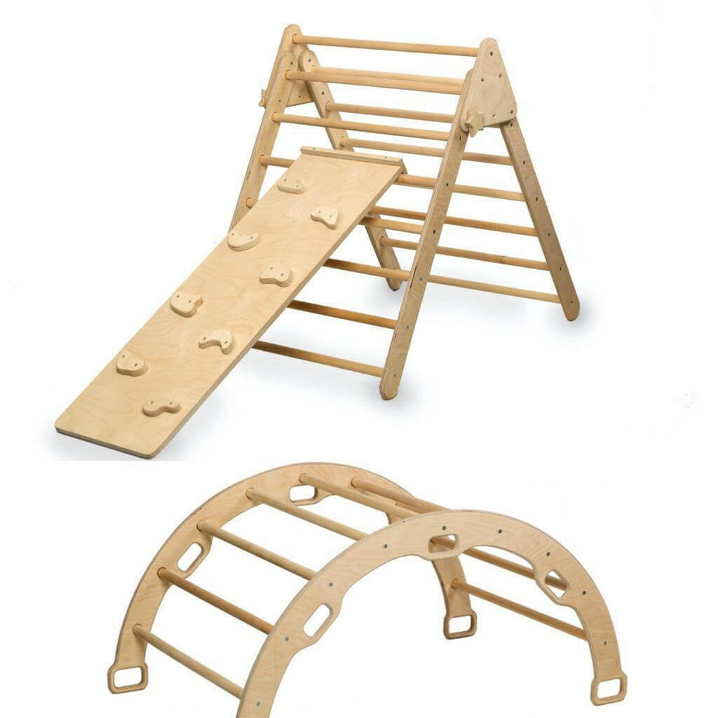 3-Piece Montessori Climbing Set - Triangle, Arch & Reversible Ramp