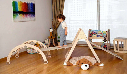 5-Piece Montessori Climbing Set – Extra Large Triangle, Arch, 2 Reversible Ramps & Cotton Pillow