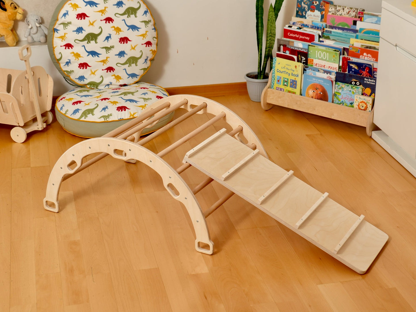 4-Piece Montessori Climbing Set - Triangle, Arch, Reversible Ramp & Cotton Pillow
