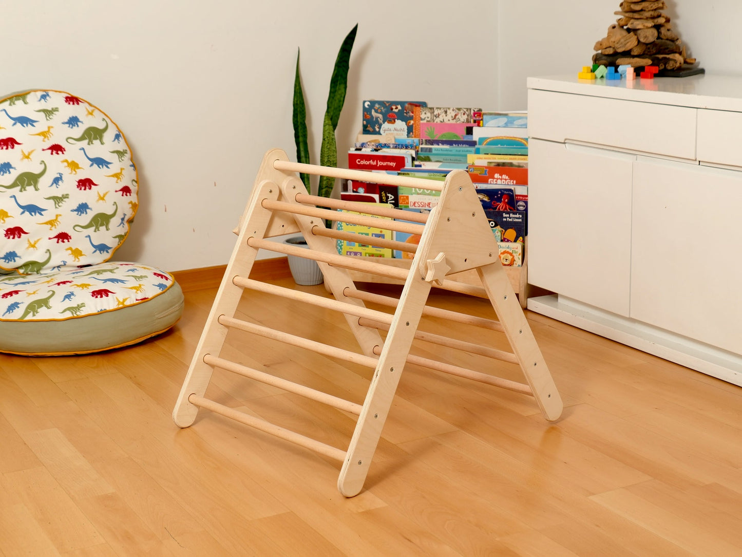 4-Piece Montessori Climbing Set - Triangle, Arch, Reversible Ramp & Cotton Pillow