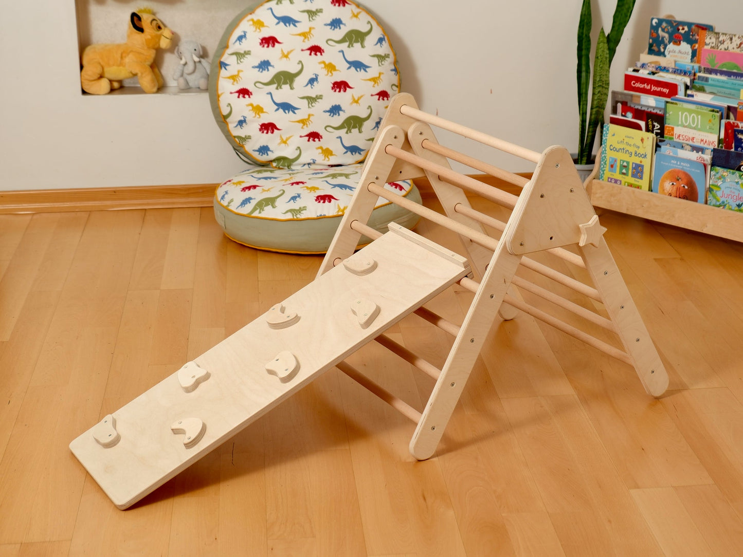 4-Piece Montessori Climbing Set - Triangle, Arch, Reversible Ramp & Cotton Pillow