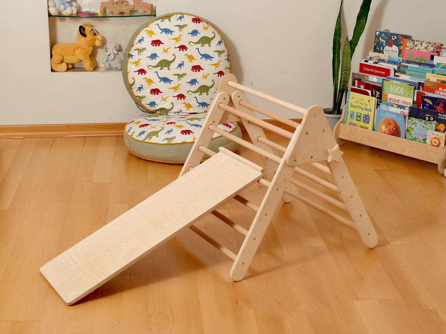 4-Piece Montessori Climbing Set - Triangle, Arch, Reversible Ramp & Cotton Pillow