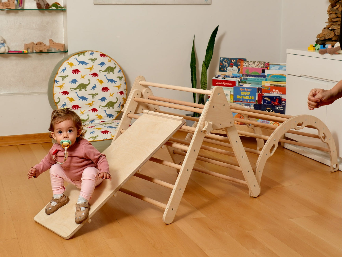4-Piece Montessori Climbing Set - Triangle, Arch, Reversible Ramp & Cotton Pillow