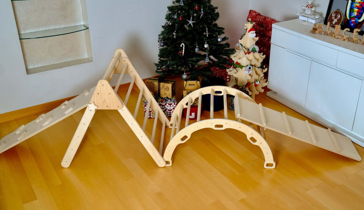 5-Piece Montessori Climbing Set – Triangle, Arch, 2 Reversible Ramps & Cotton Pillow