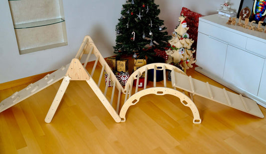 5-Piece Montessori Climbing Set – Triangle, Arch, 2 Reversible Ramps & Cotton Pillow