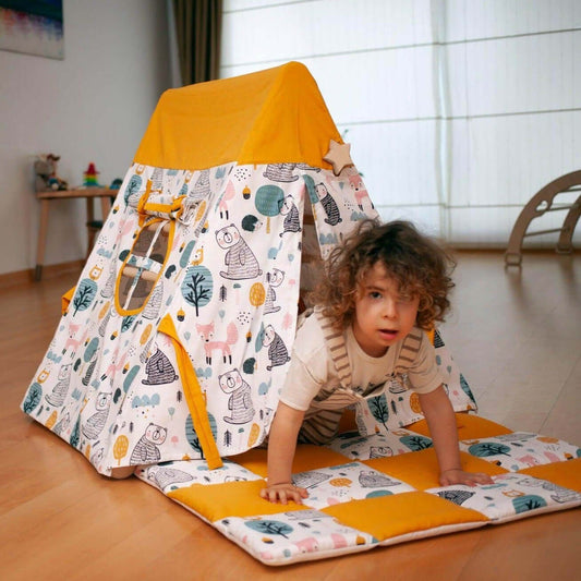 Foldable Montessori Climbing Triangle Set – Includes Tent Cover, Play Mat & Reversible Ramp