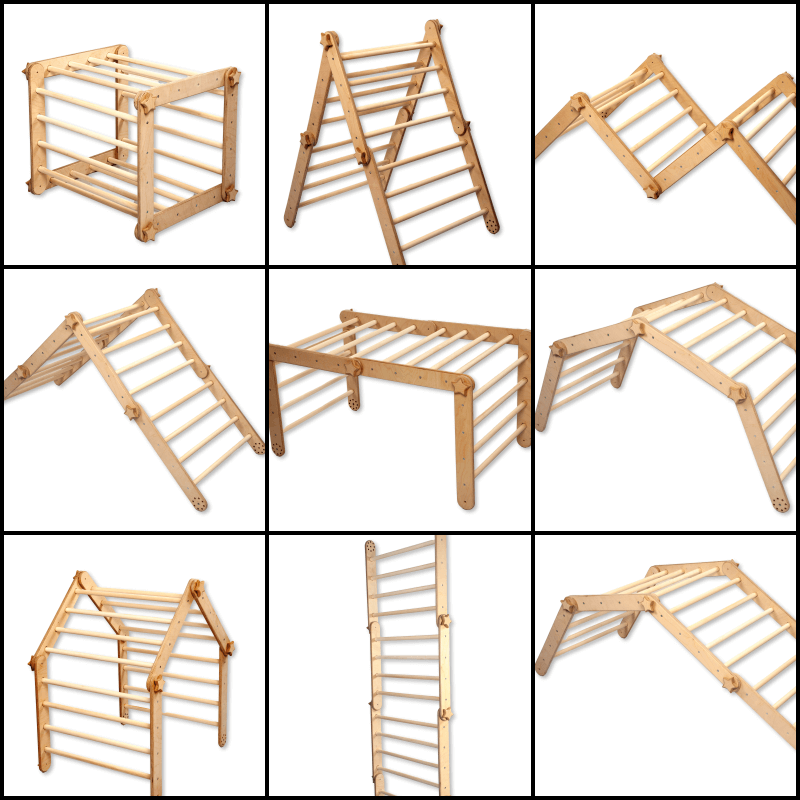 6-Piece Montessori Climbing Set – Triangle, Arch, Transformable Cube, 2 Reversible Ramps & Cotton Pillow
