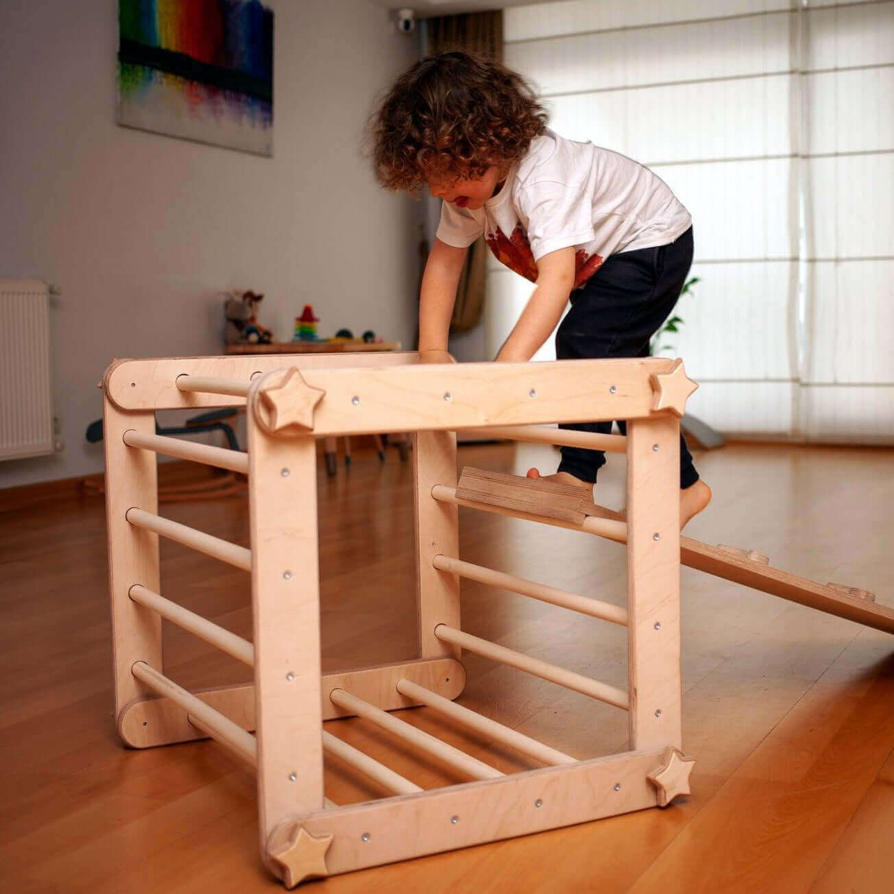3-Piece Montessori Climbing Set – Transformable Cube, Triangle & Reversible Ramp